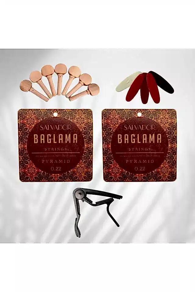 2 Takım Bağlama Teli Mızrap Tezene Seti Burgu Kulağı ve Bağlama Kaposu Tam Set (0.22 Divan Bağlama)