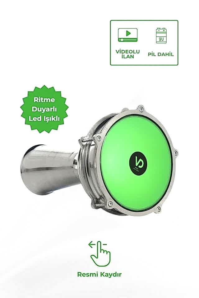 SV104AL - Yeşil LED Işıklı (Ritme Duyarlı) Alüminyum Klasik Darbuka
