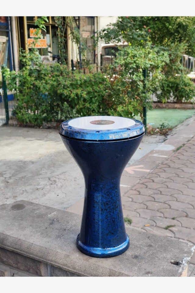 Profesyonel Marble Desen Döküm Darbuka - Mavi Siyah Büyük Boy Mısır Çömlek
