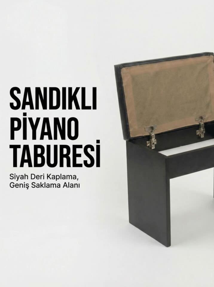 Montavo Sandıklı Siyah Piyano Taburesi – TBRSD-BK, Ayarlanabilir, Nota Bölmeli