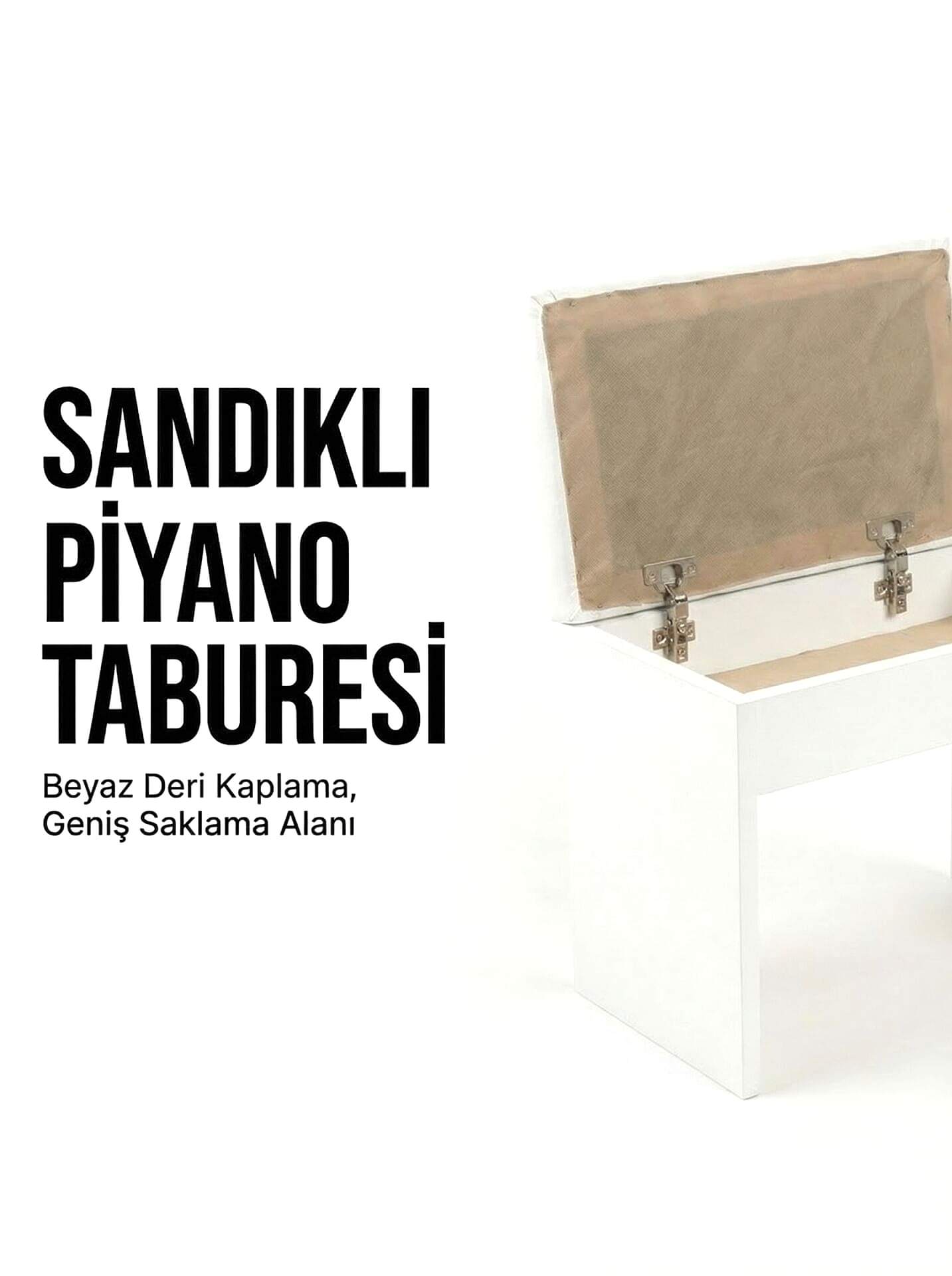 Montavo Sandıklı Beyaz Piyano Taburesi – TBRSD-WH, Ayarlanabilir, Nota Bölmeli