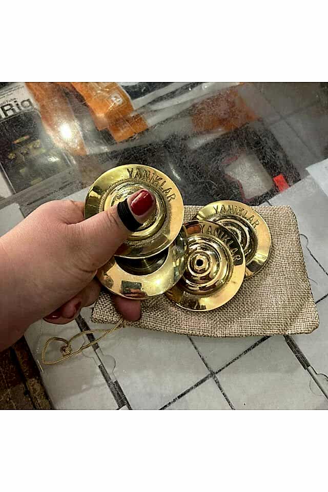 Premium İşlemeli Oryantal Parmak Zil Pirinç Döküm 480gr (Lastik Dahil , Büyük Boy )