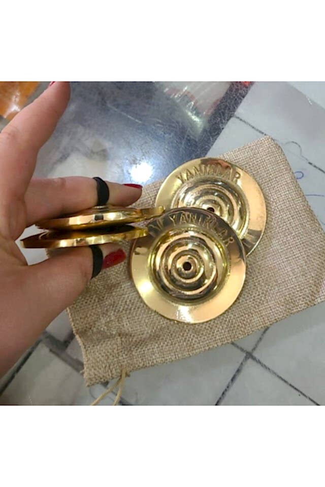 Premium İşlemeli Oryantal Parmak Zil Pirinç Döküm 480gr (Lastik Dahil , Büyük Boy )