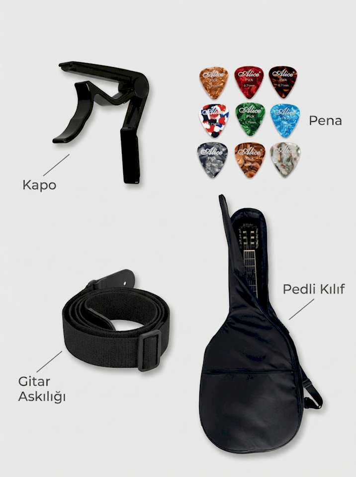 YNK2003C Cutaway Klasik Gitar - Kesik Kasa Sap Ayarlı Pedli Kılıf Kapo Pena Set