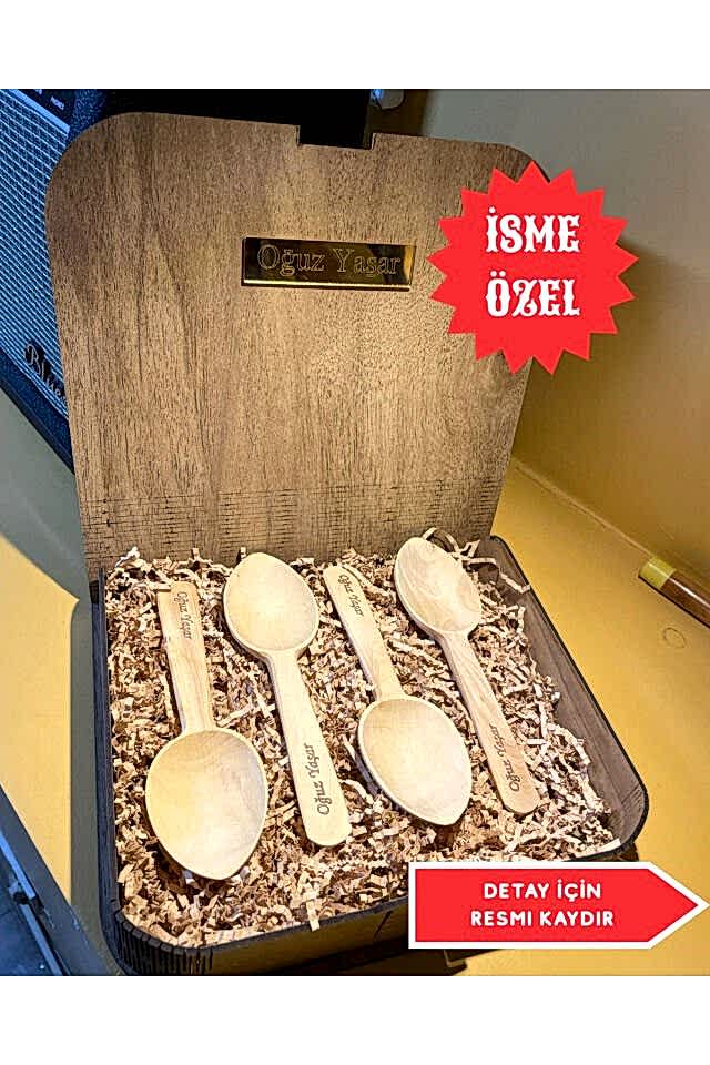 Şimşir Oyun Kaşığı Kutulu – İsme Özel Ankara Yapımı, 4 Adet Takım