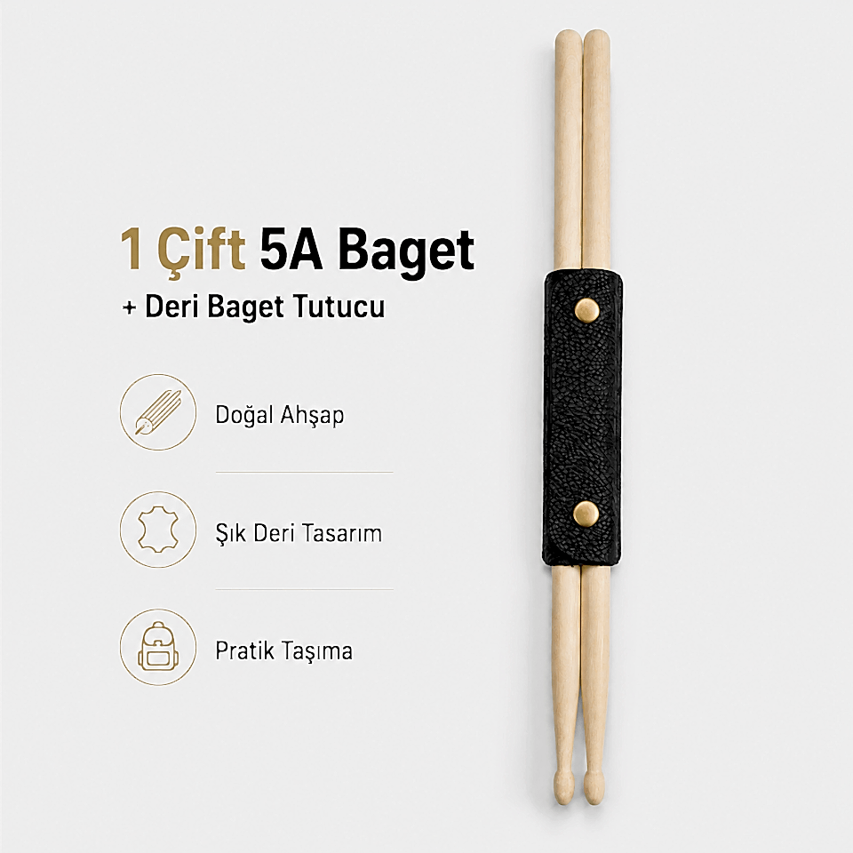 1 Çift 5A Deri Baget Tutuculu Davul Bageti Doğal Ahşap